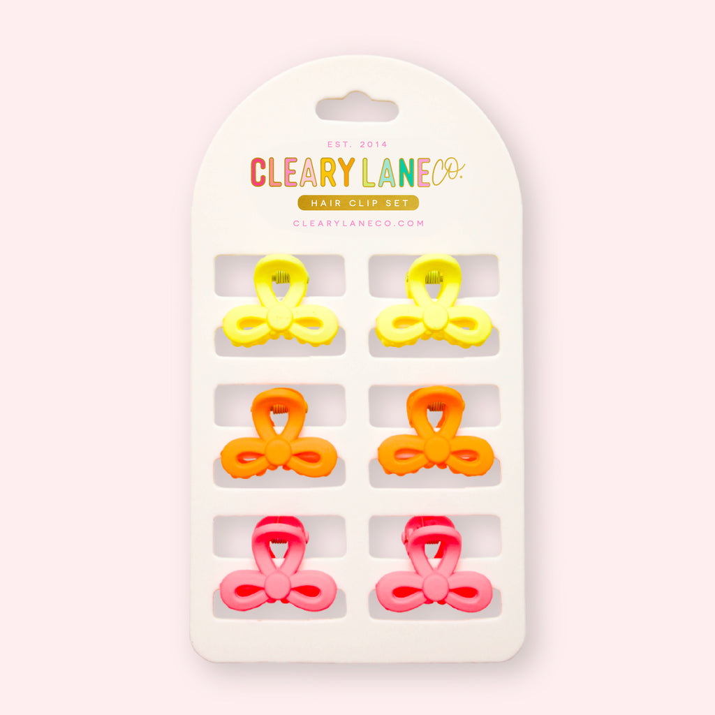 Mini Bow Hair Clip Set | Pink & Orange