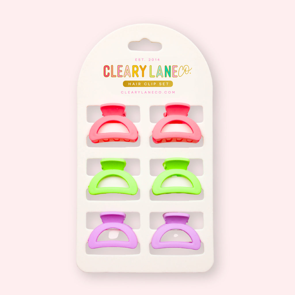 Mini Hair Clip Set | Pink, Green & Purple