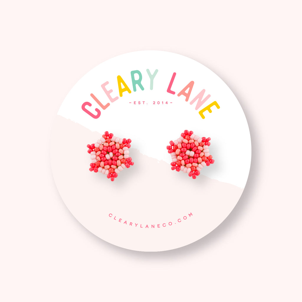 Beaded Flower Stud Earrings | Pink