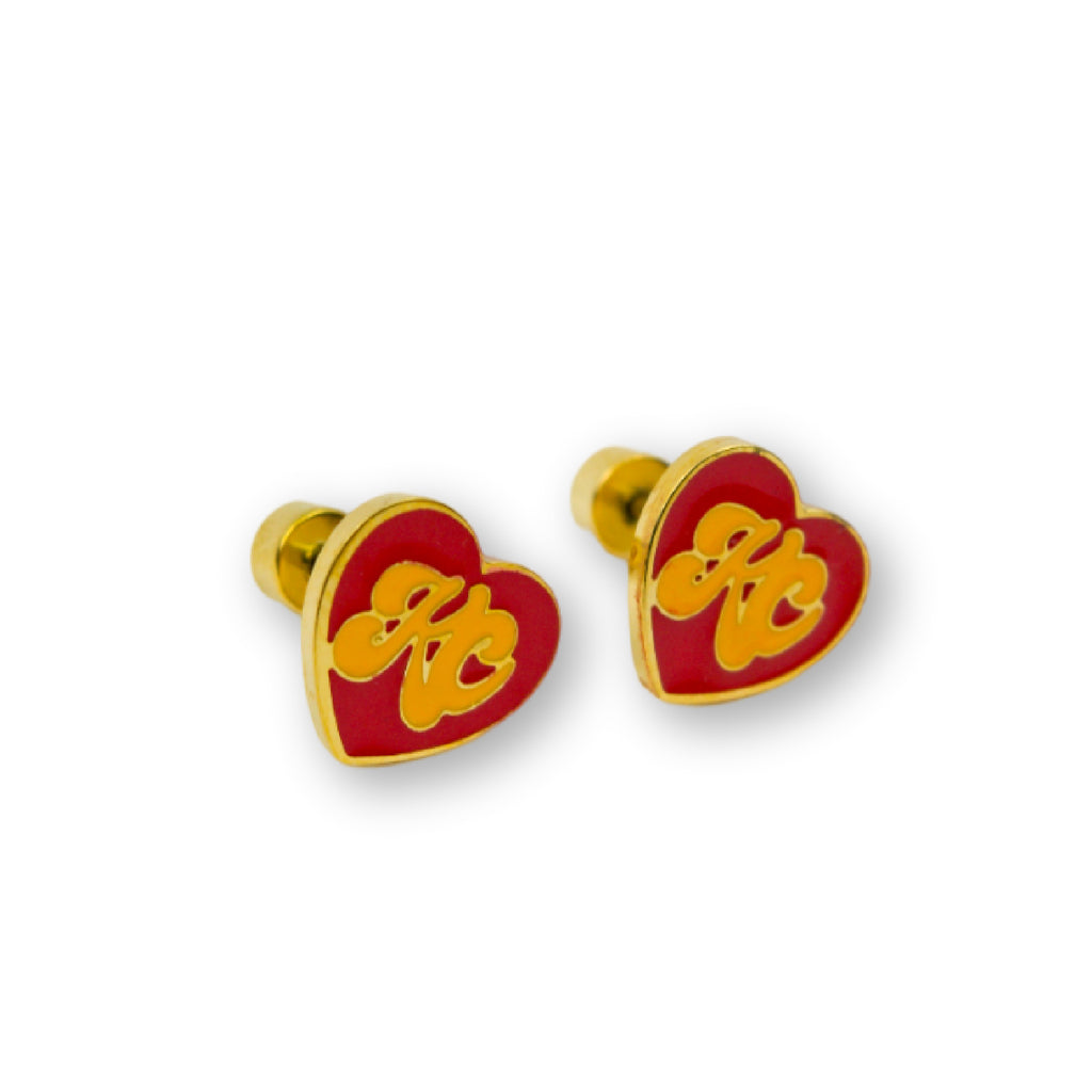 Kansas City KC Heart Script Enamel Stud Earrings
