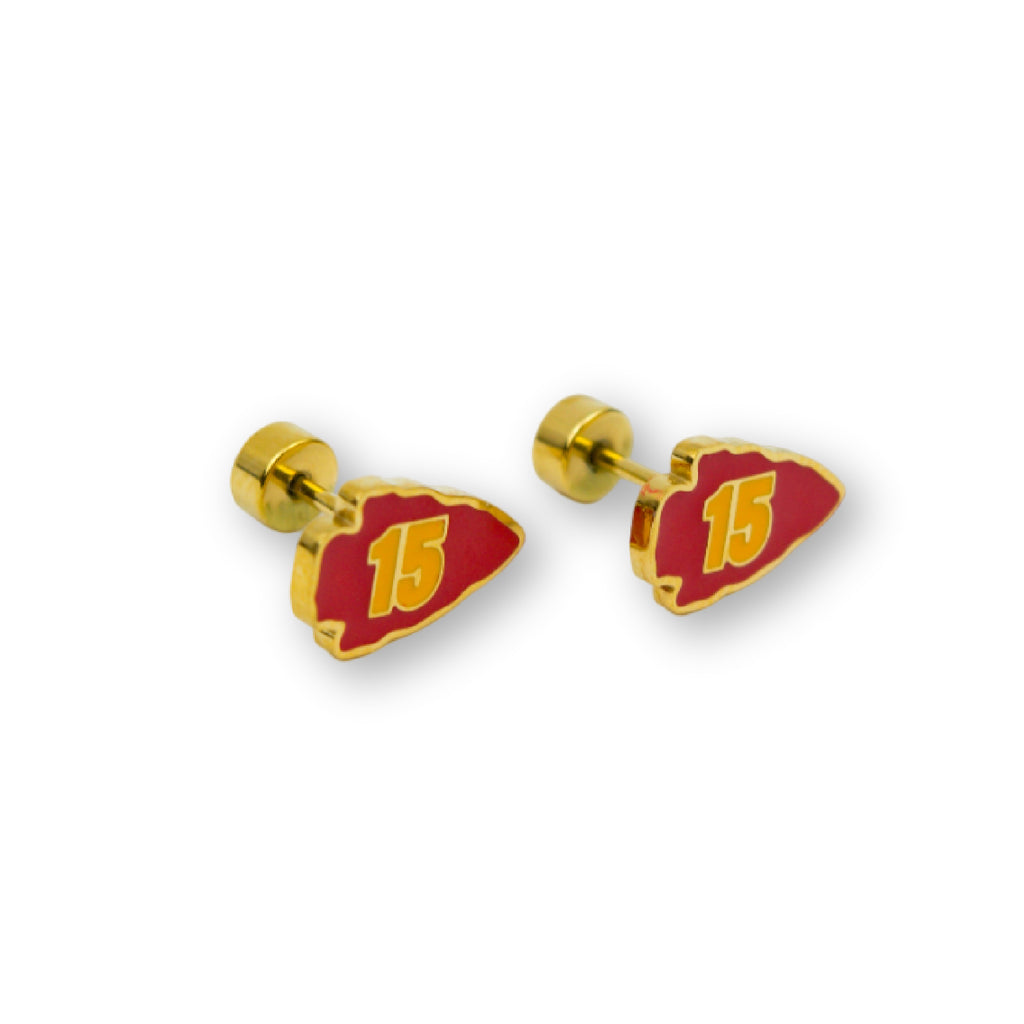 Kansas City KC #15 Mahomes Arrowhead Enamel Stud Earrings