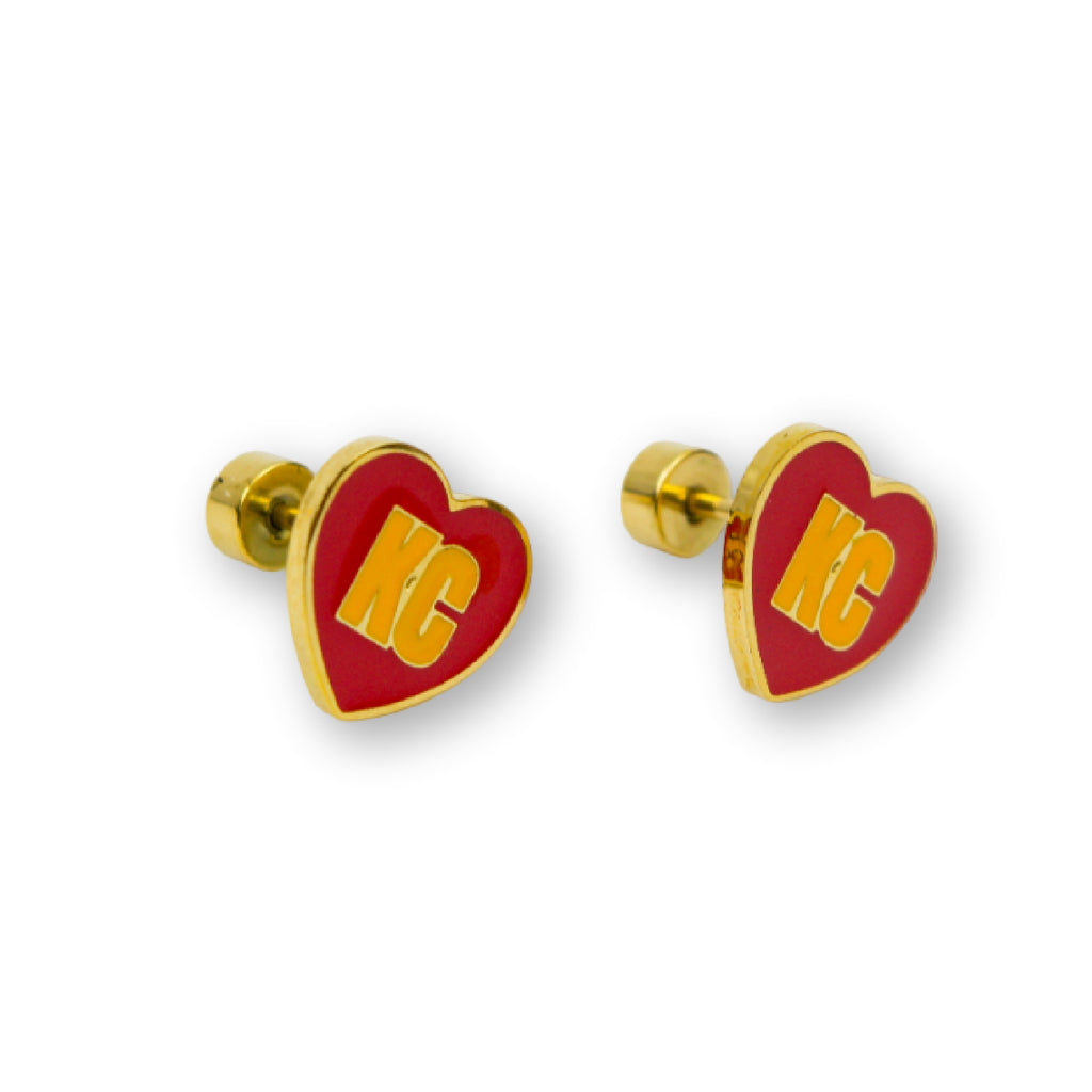 Kansas City KC Heart Enamel Stud Earrings