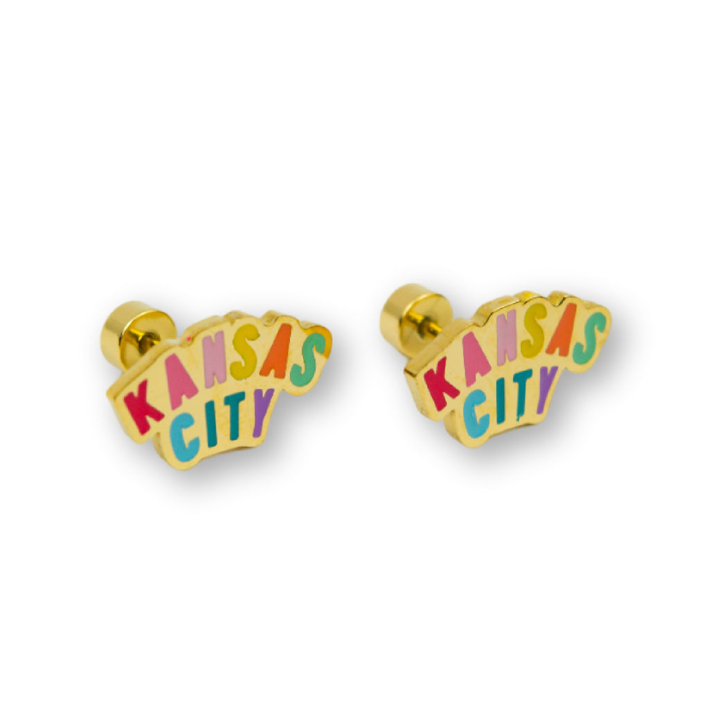 Kansas City KC Rainbow Enamel Stud Earrings