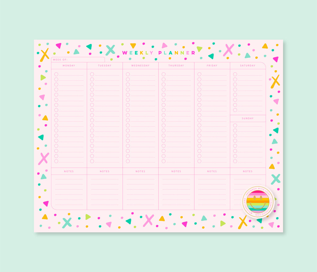 Weekly Planner Notepad | Pink Rainbow Shapes
