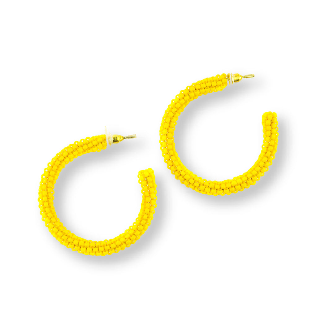 Beaded Hoop Earrings | Yellow