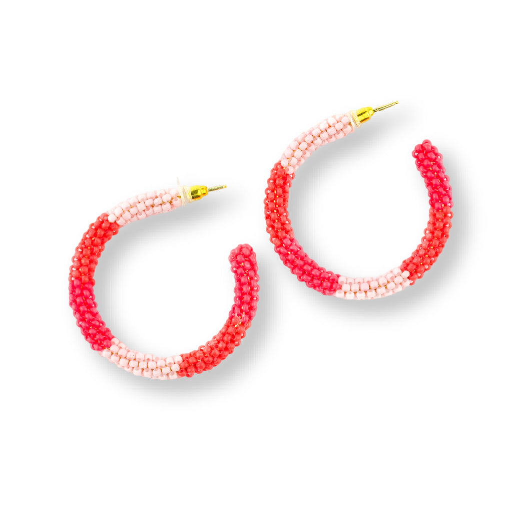 Beaded Hoop Earrings | Pink Stripes