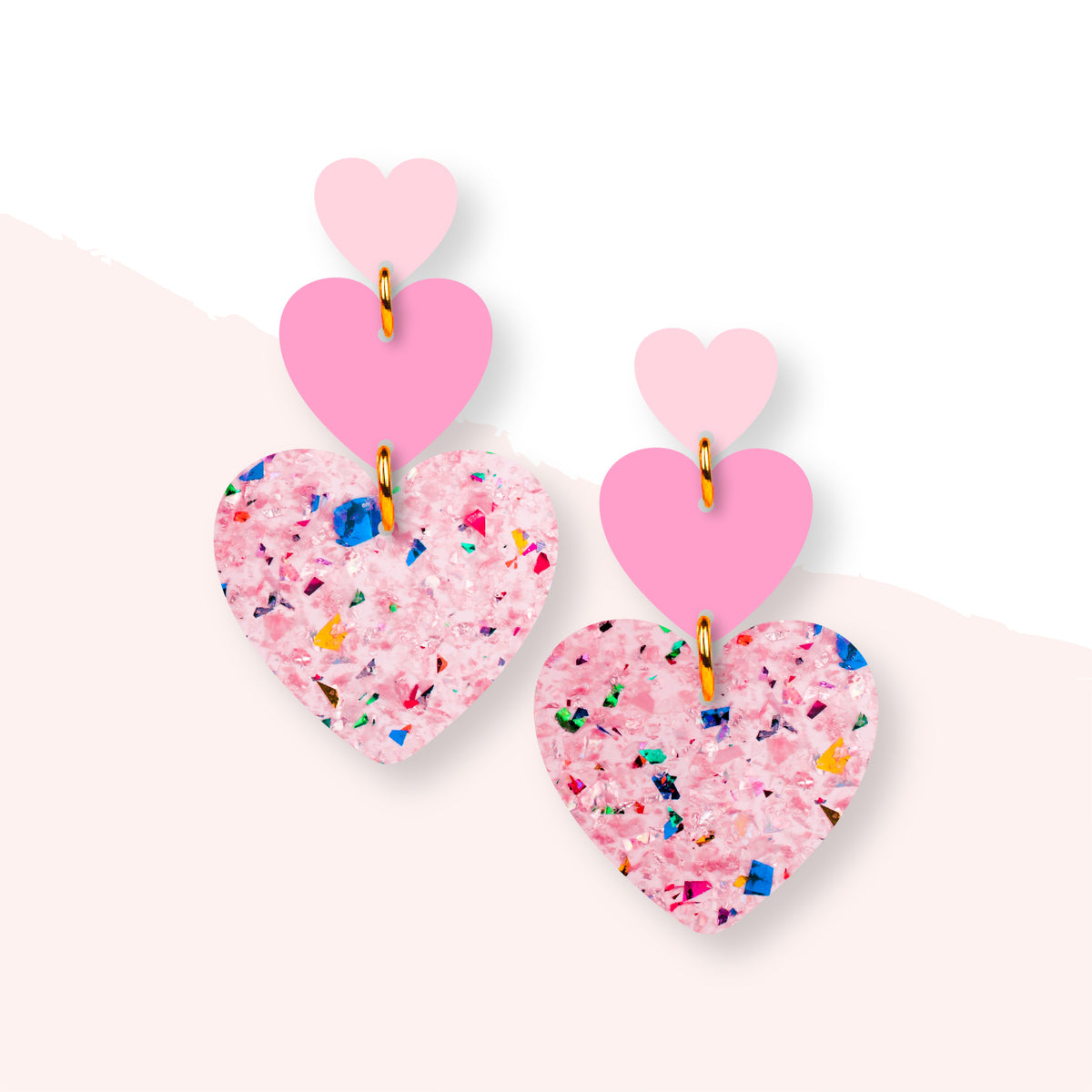 Valentines Heart Earrings | Pink Clear Glitter