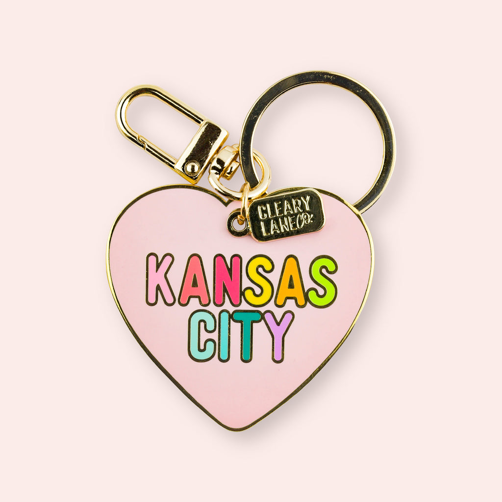 Kansas City Blush Rainbow Heart Enamel Keychain