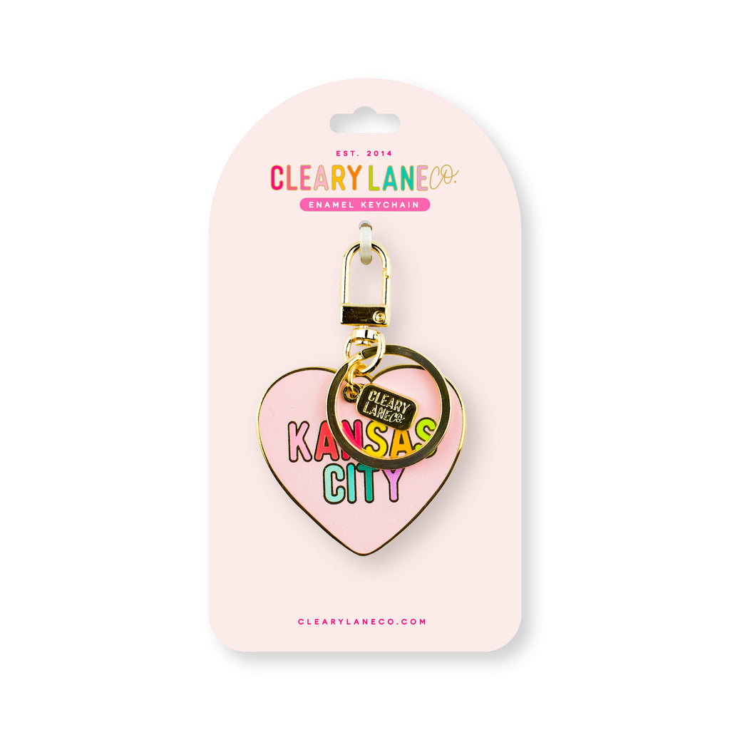 Kansas City Blush Rainbow Heart Enamel Keychain