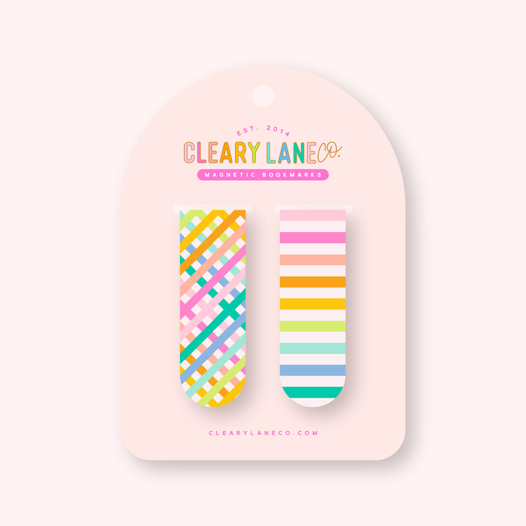 Magnetic Bookmark Set | Rainbow Cross Stitch Stripes