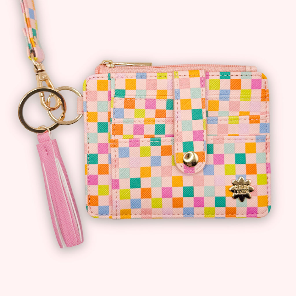 Wallet Keychain | Blush Rainbow Checkers