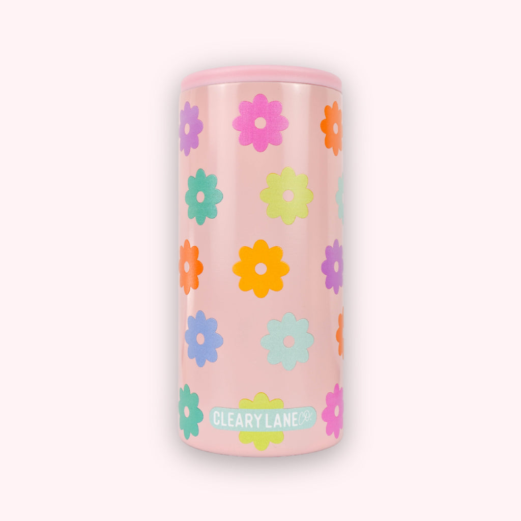 12oz Skinny Can Coolers | Blush Rainbow Flowers