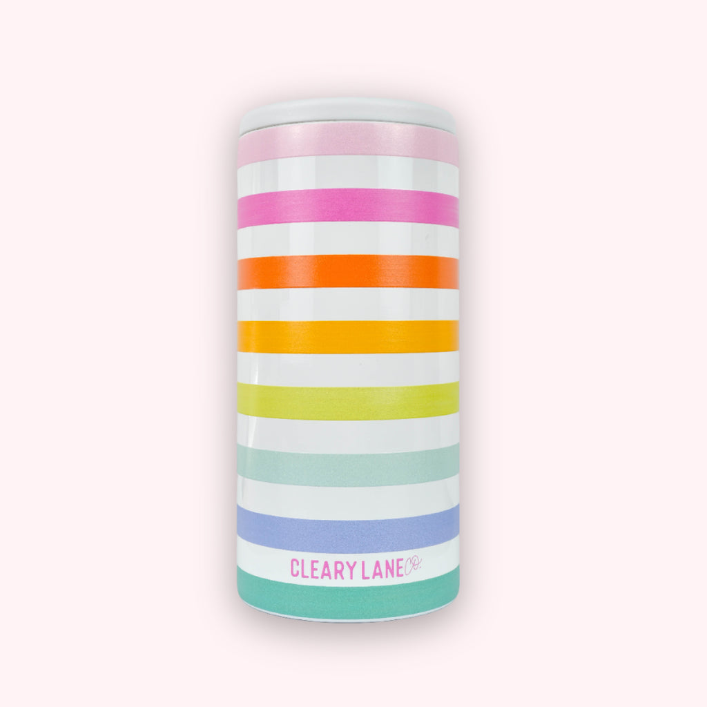 12oz Skinny Can Coolers | White Rainbow Stripes