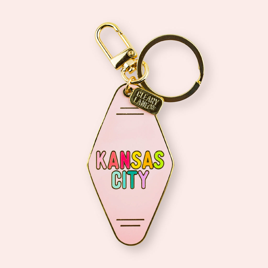 Kansas City Blush Rainbow Motel Enamel Keychain