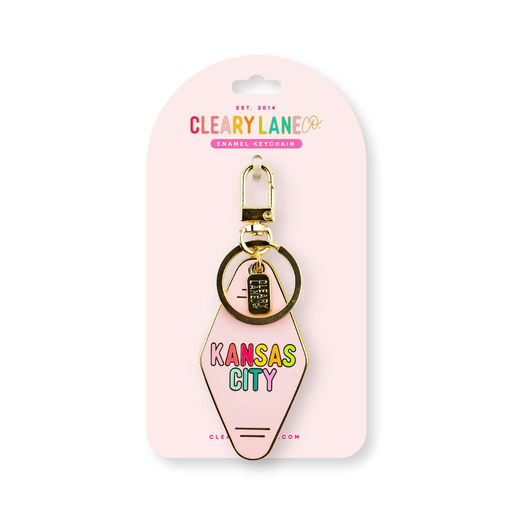 Kansas City Blush Rainbow Motel Enamel Keychain