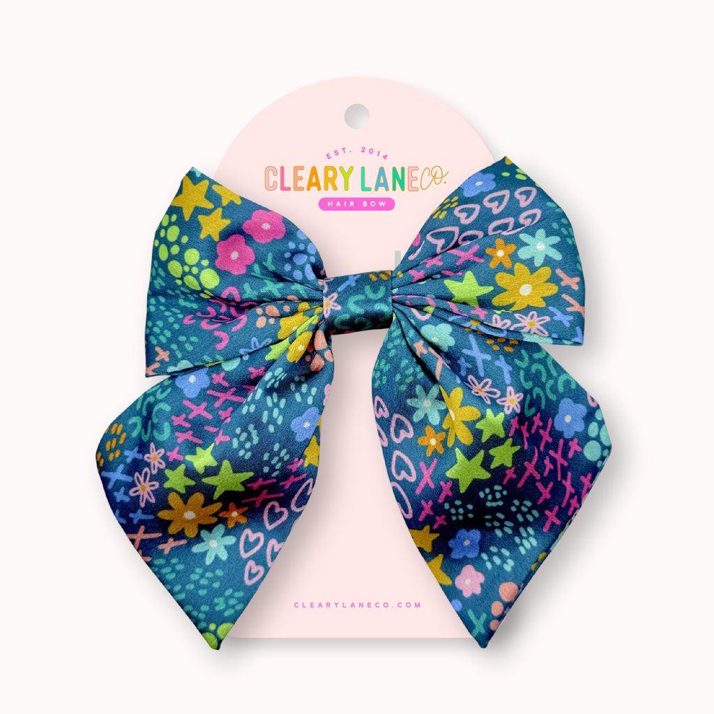 Hair Bow | Emerald Rainbow Garden