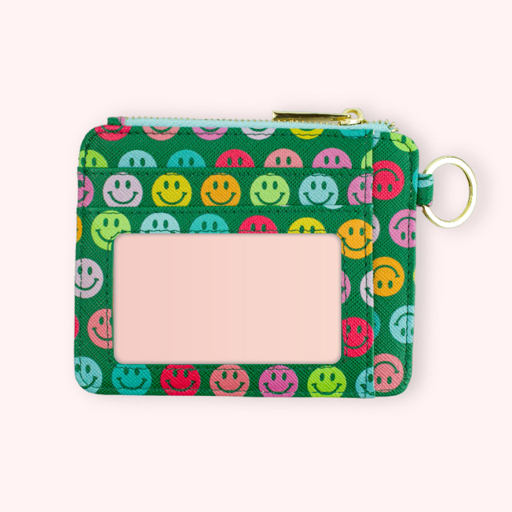 Wallet Keychain - Emerald Rainbow Smiley Face