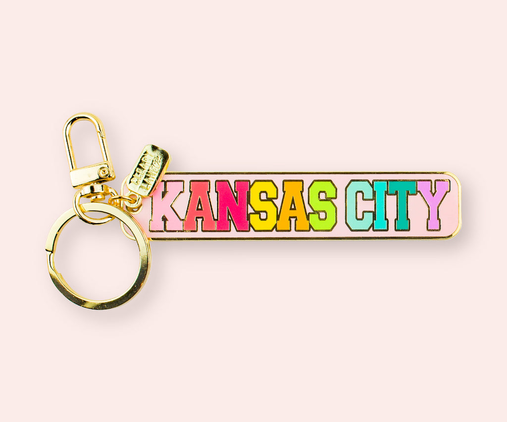 Kansas City Blush Rainbow Banner Enamel Keychain