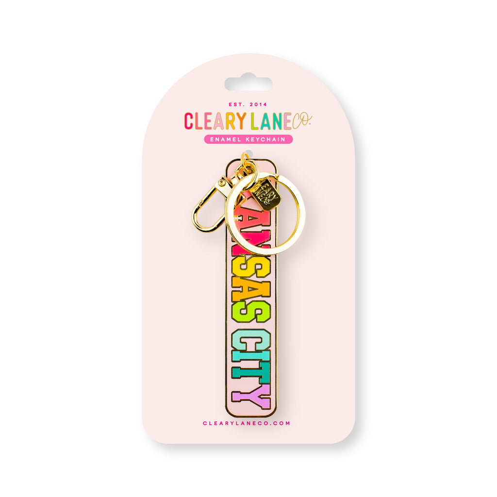 Kansas City Blush Rainbow Banner Enamel Keychain