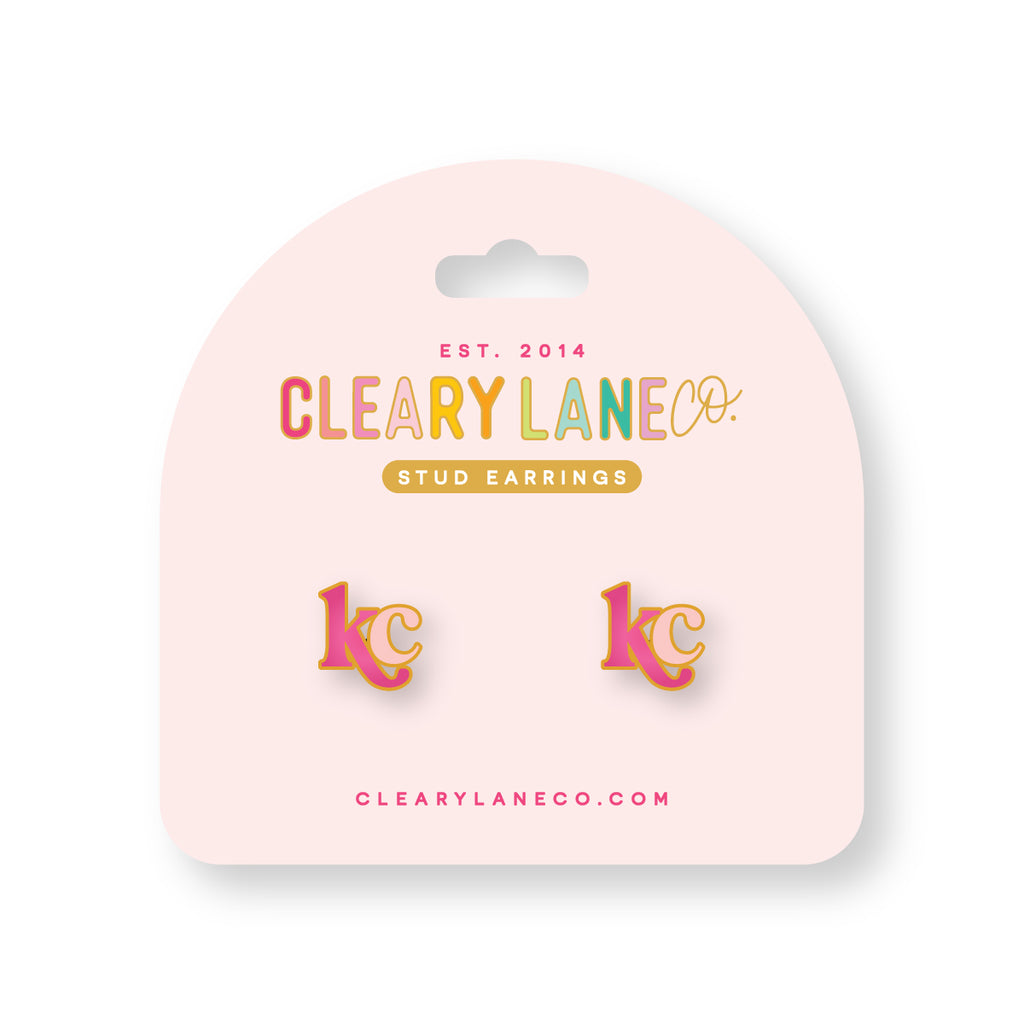 Kansas City KC Letters Enamel Stud Earrings | Pink & Blush