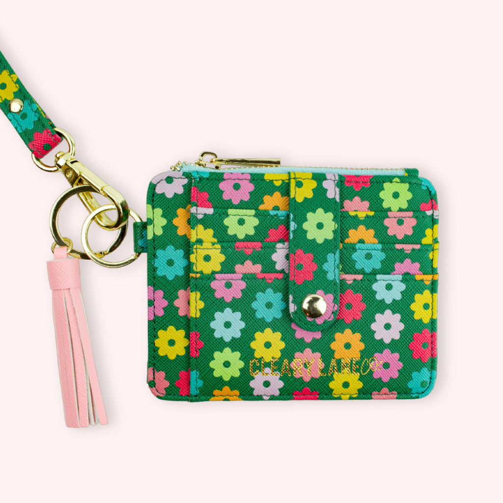 Wallet Keychain - Emerald Rainbow Flowers