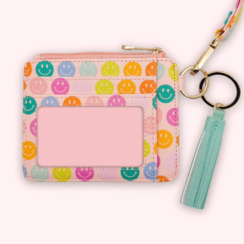 Wallet Keychain | Blush Rainbow Smiley Face