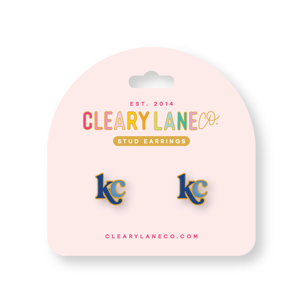 Kansas City KC Letters Enamel Stud Earrings | Royal Blue