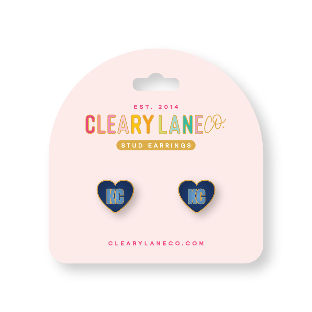 Kansas City KC Heart Enamel Stud Earrings | Royal Blue
