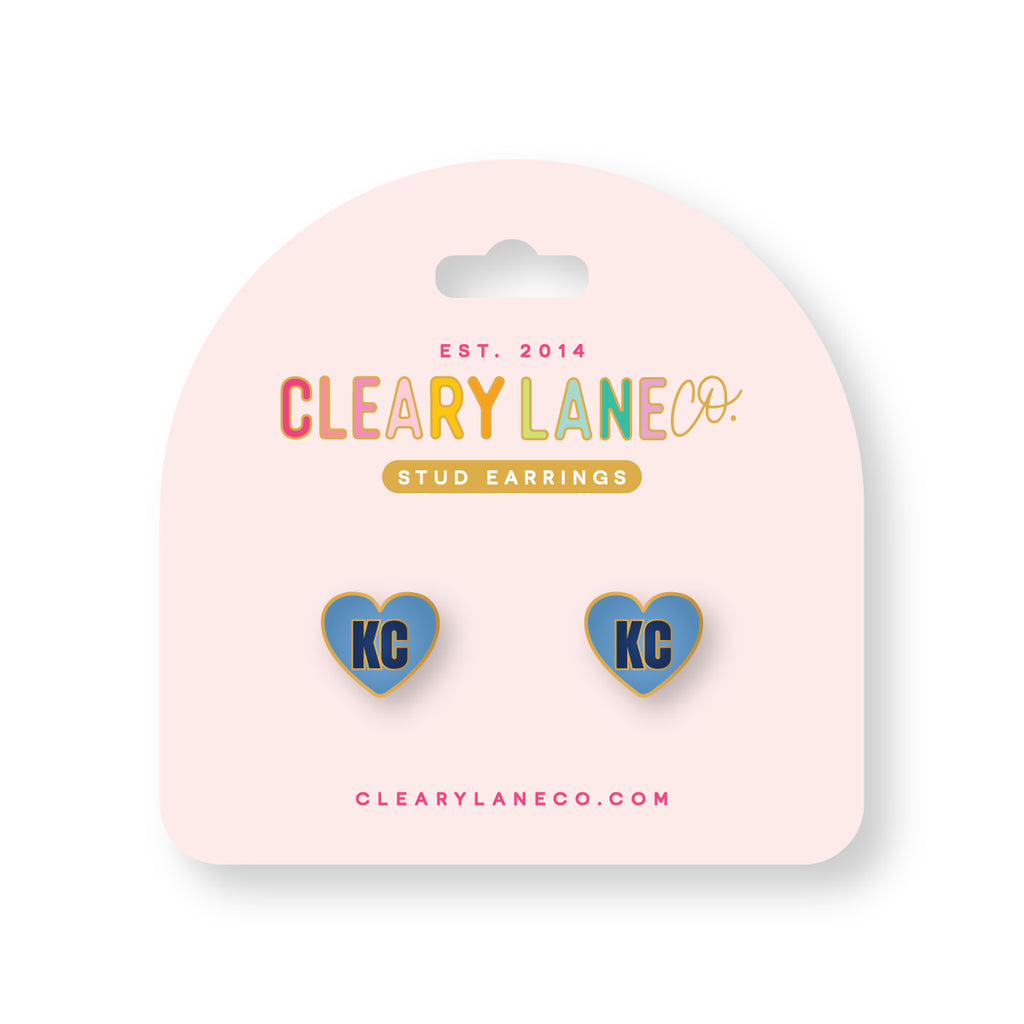 Kansas City KC Heart Enamel Stud Earrings | Baby Blue