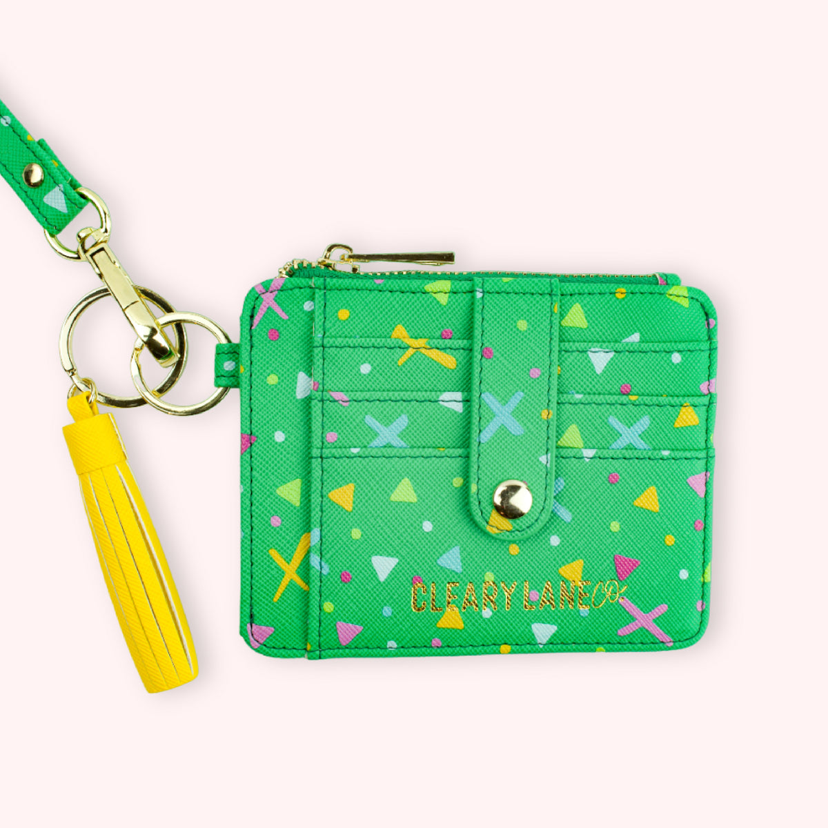Wallet Keychain | Emerald Rainbow Shapes | Cleary Lane Co.