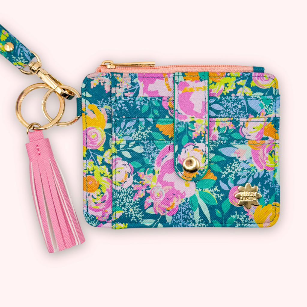 Wallet Keychain | Emerald Rainbow Blossoms