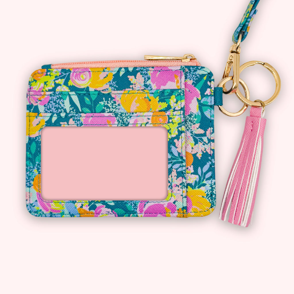 Wallet Keychain | Emerald Rainbow Blossoms