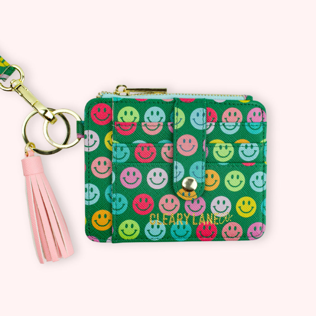 Wallet Keychain - Emerald Rainbow Smiley Face