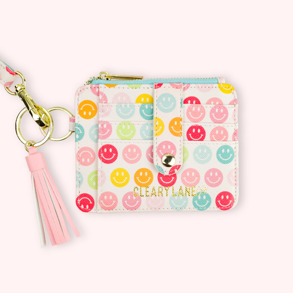 Wallet Keychain - Blush Rainbow Smiley Face