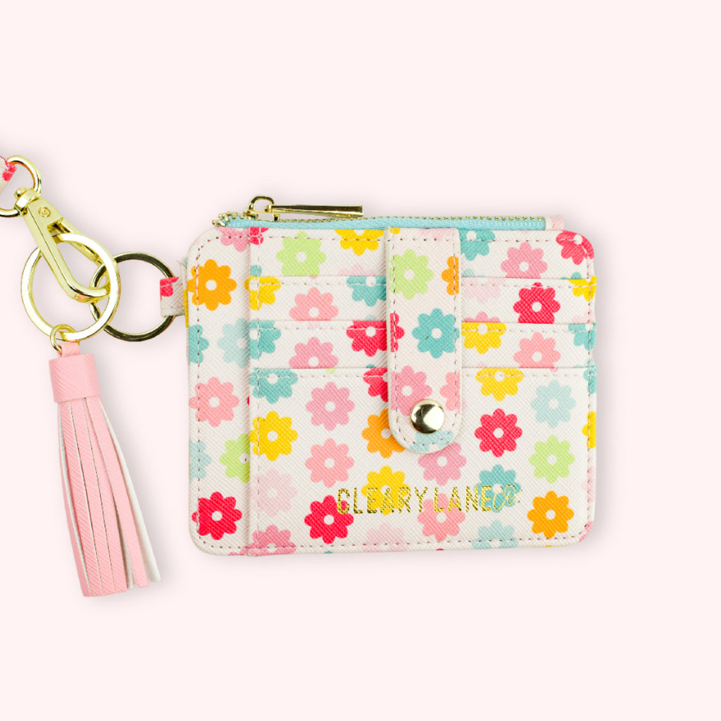 Wallet Keychain - Blush Rainbow Flowers