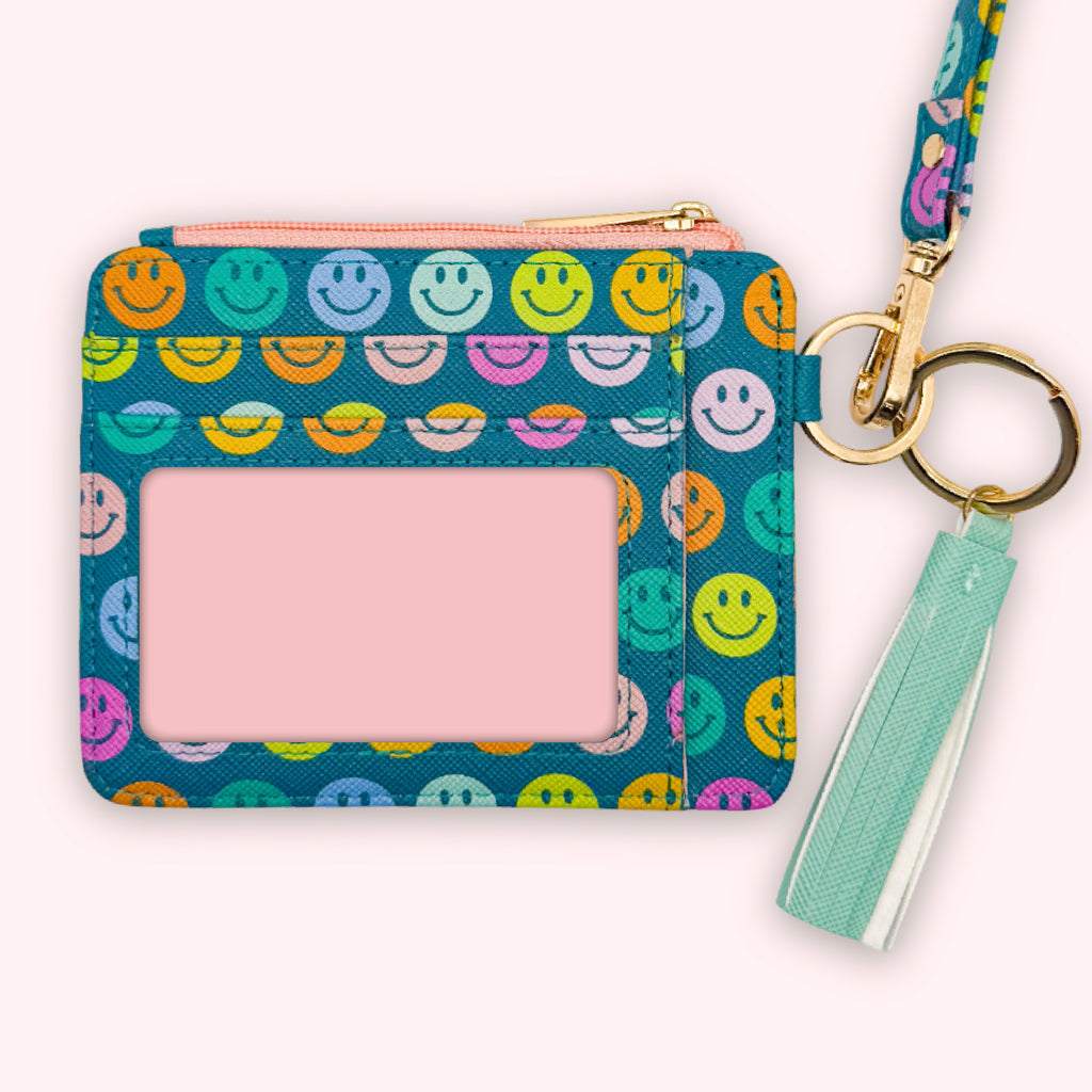 Wallet Keychain | Emerald Rainbow Smiley Face