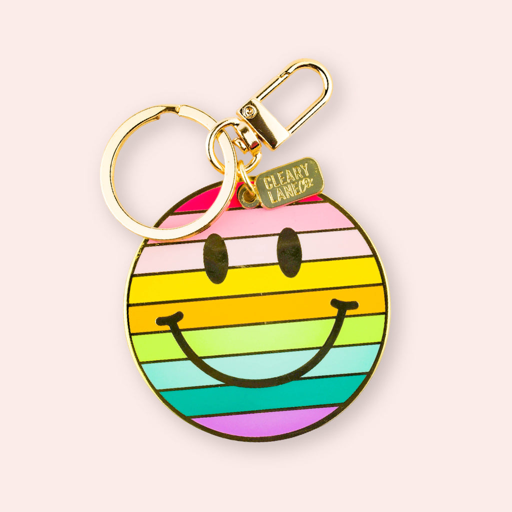 Smiley Face Enamel Rainbow Keychain