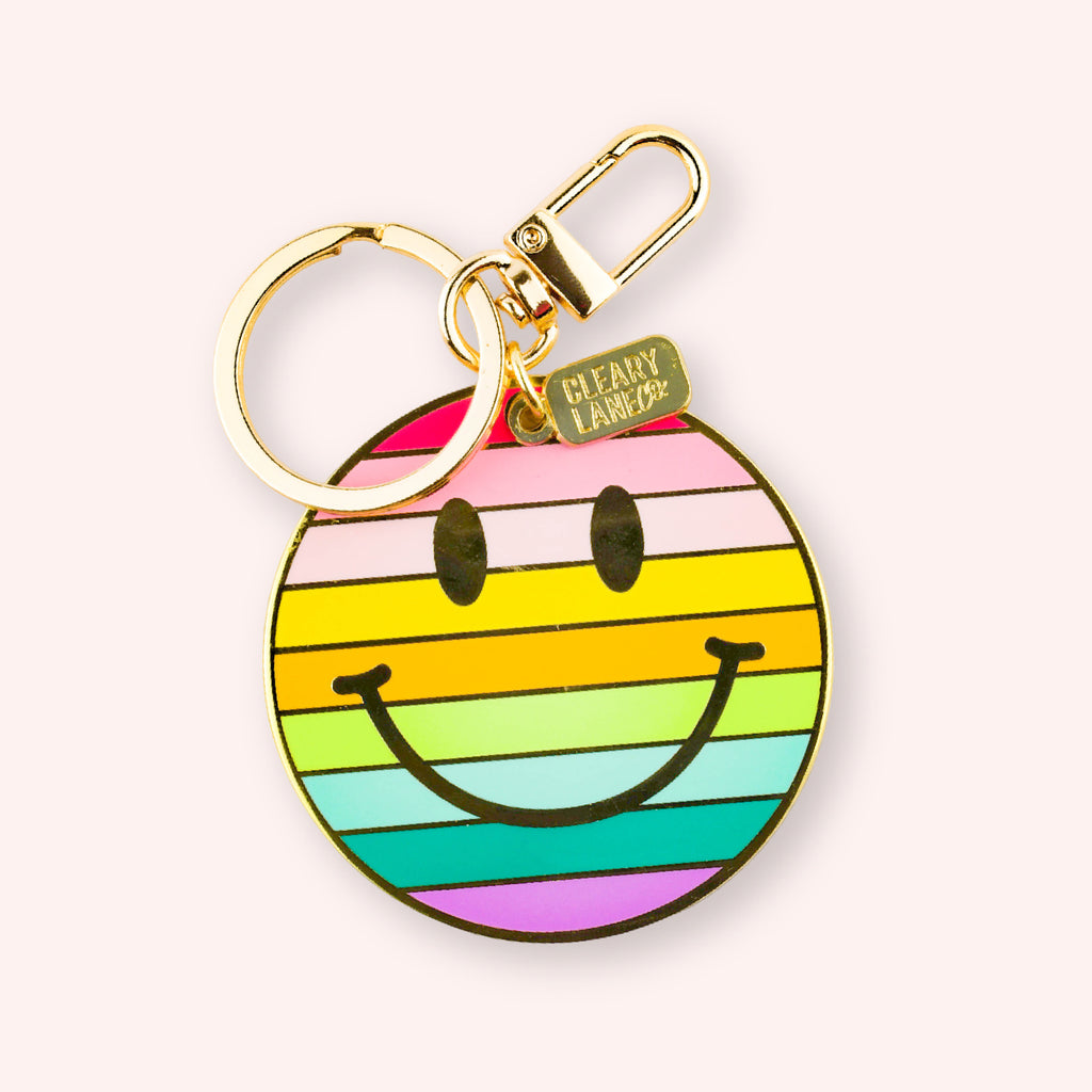 Smiley Face Enamel Rainbow Keychain
