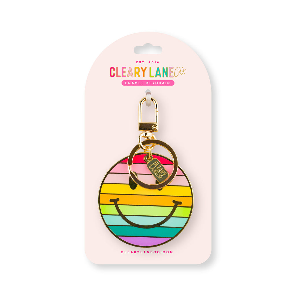 Smiley Face Enamel Rainbow Keychain