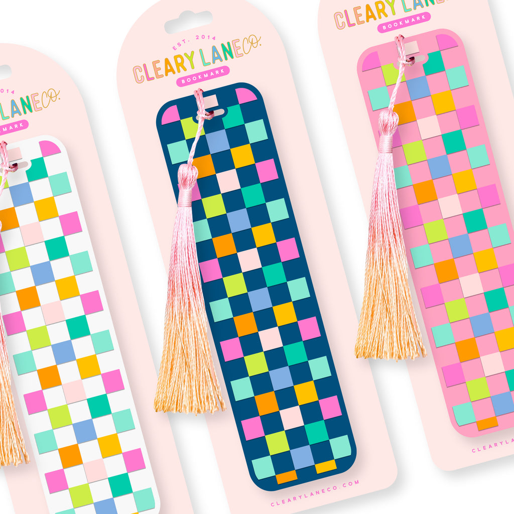 Acrylic Bookmark with Tassel | Rainbow Checkers