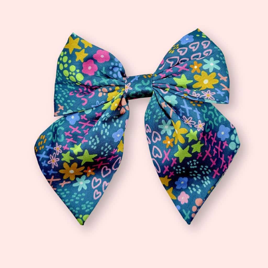 Hair Bow | Emerald Rainbow Garden