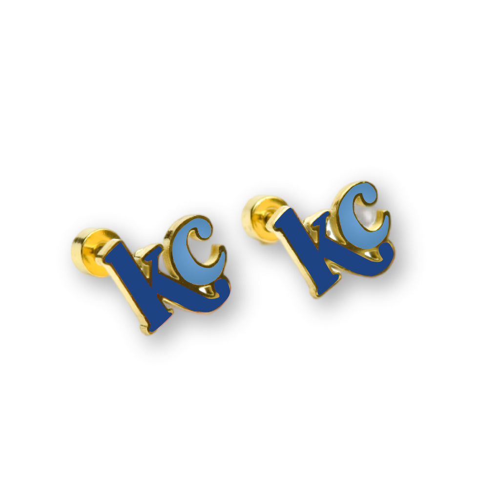 Kansas City KC Letters Enamel Stud Earrings | Royal Blue