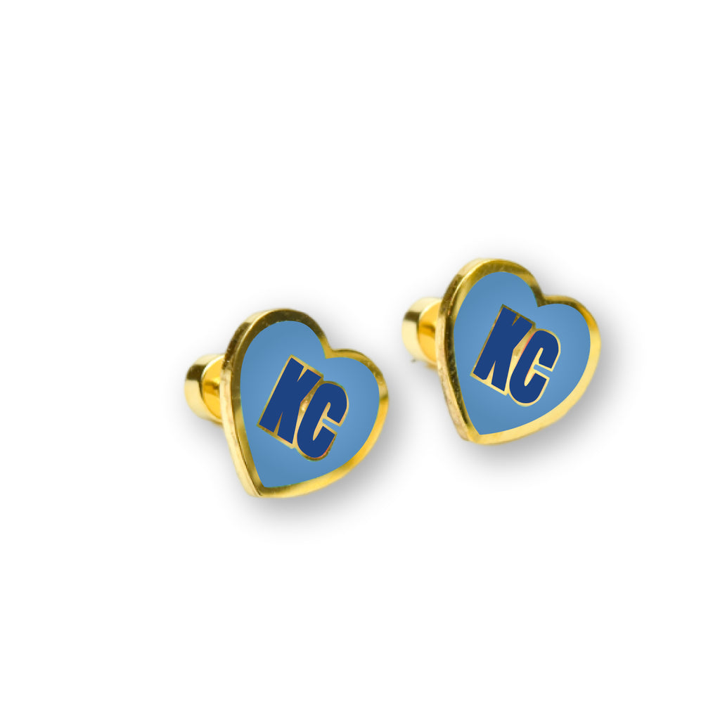 Kansas City KC Heart Enamel Stud Earrings | Baby Blue