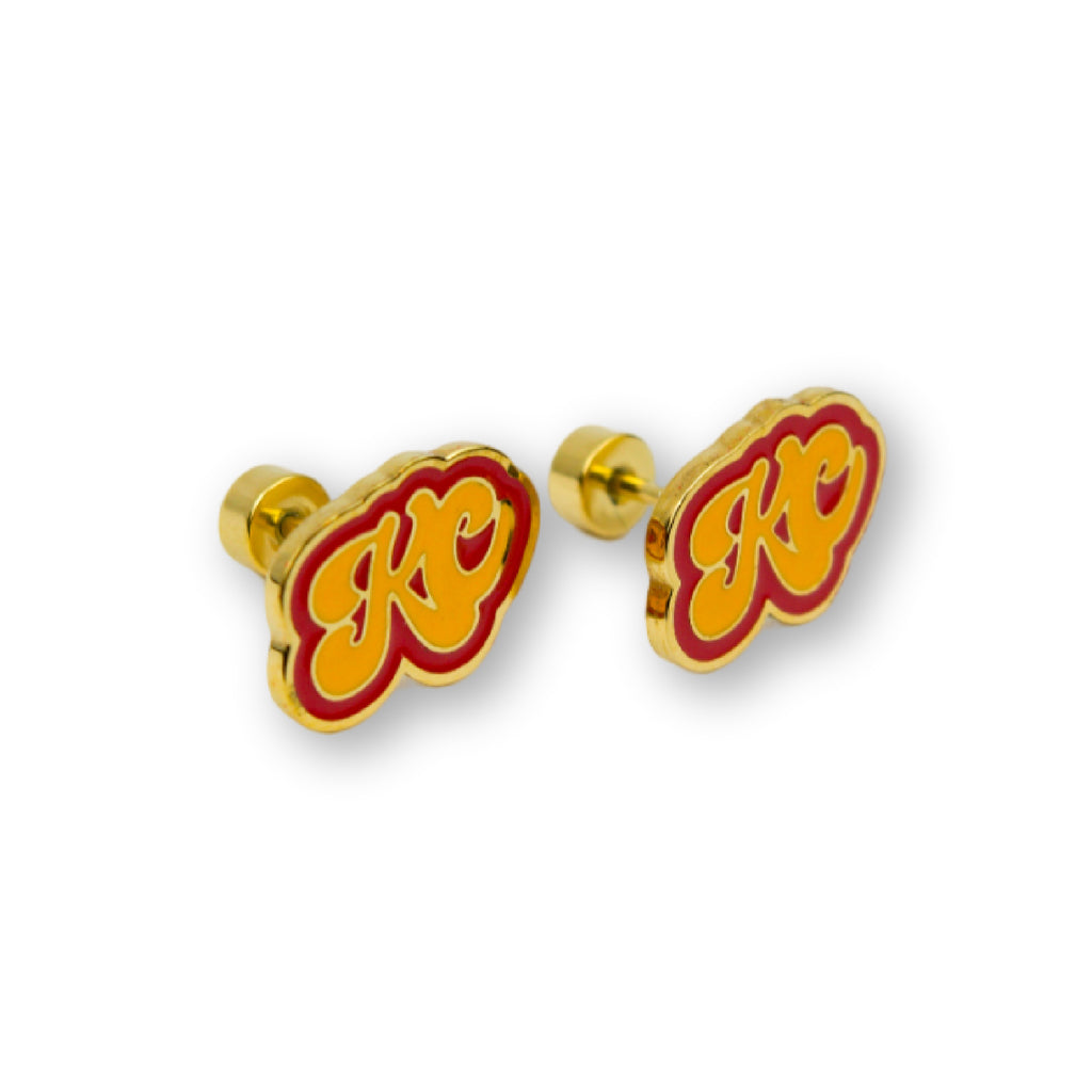 Kansas City KC Script Enamel Stud Earrings