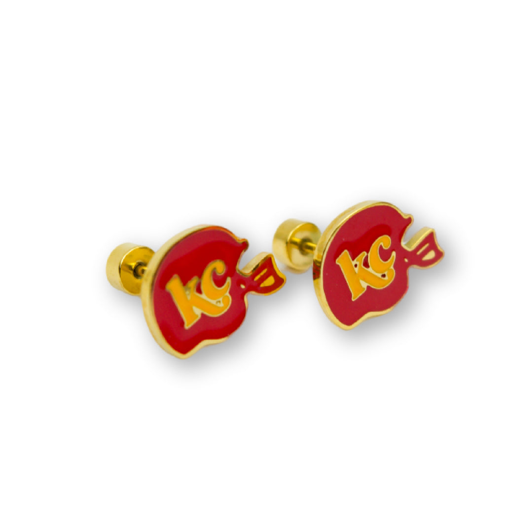 Kansas City KC Football Helmet Enamel Stud Earrings