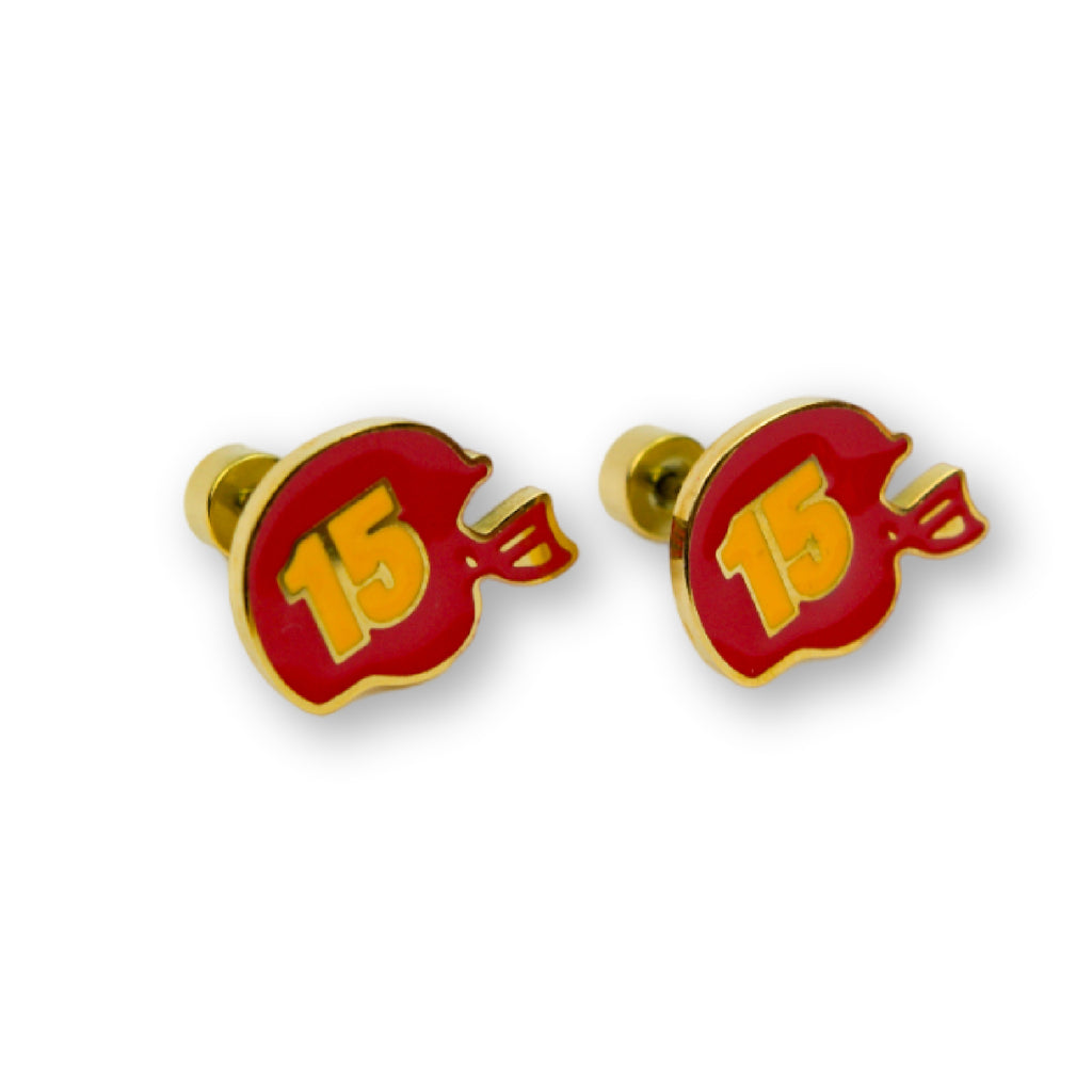 Kansas City KC #15 Mahomes Helmet Enamel Stud Earrings