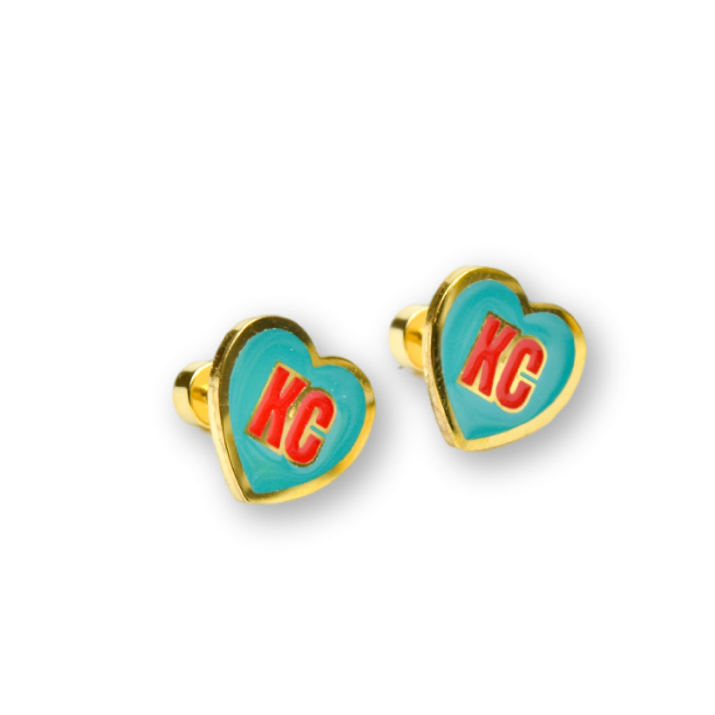 Kansas City KC Heart Enamel Stud Earrings | Red & Aqua