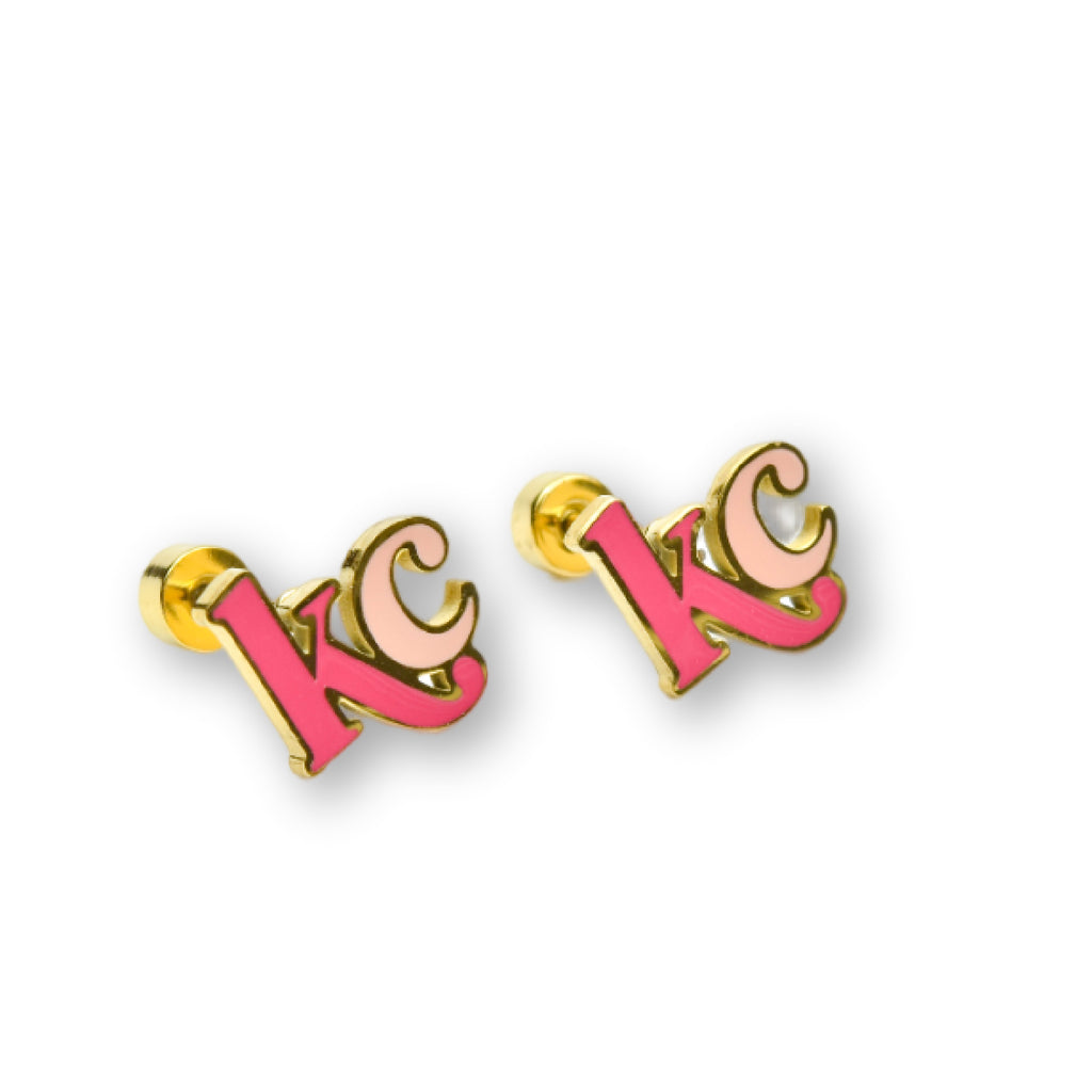 Kansas City KC Letters Enamel Stud Earrings | Pink & Blush