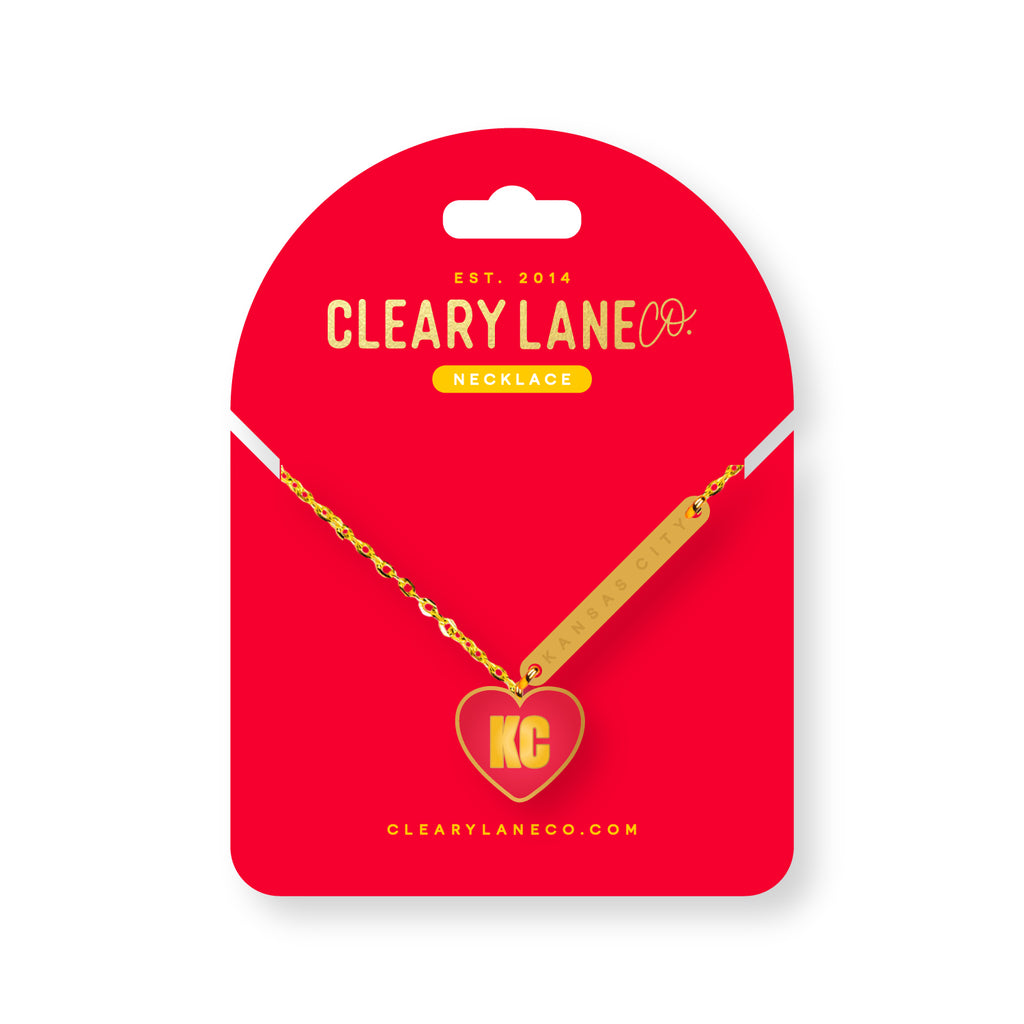 Kansas City Red & Yellow Heart Gold Enamel Necklace