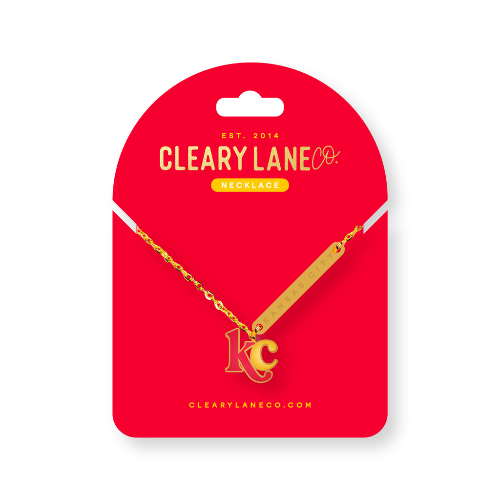 Kansas City Red & Yellow Letters Gold Enamel Necklace